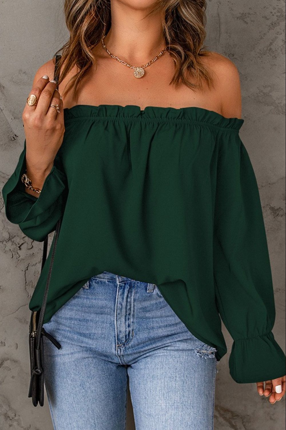 Frill Off-Shoulder Flounce Sleeve Blouse