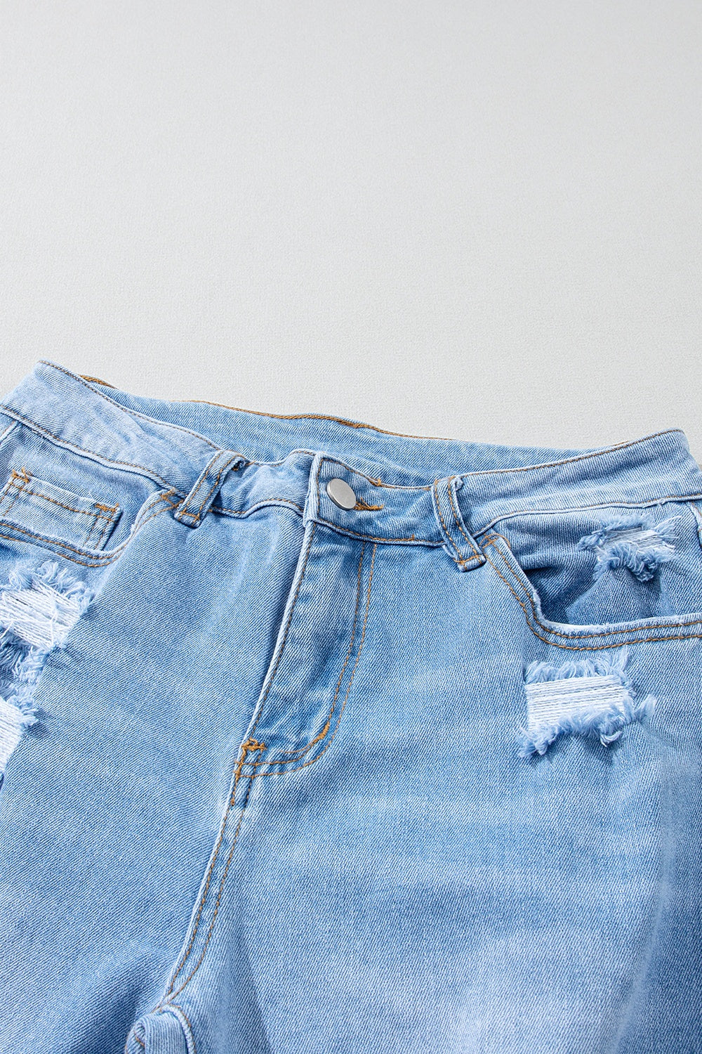 Distressed Raw Hem Jeans with Pockets