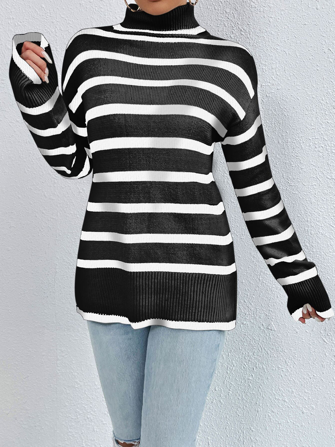 Striped Turtleneck Long Sleeve Sweater