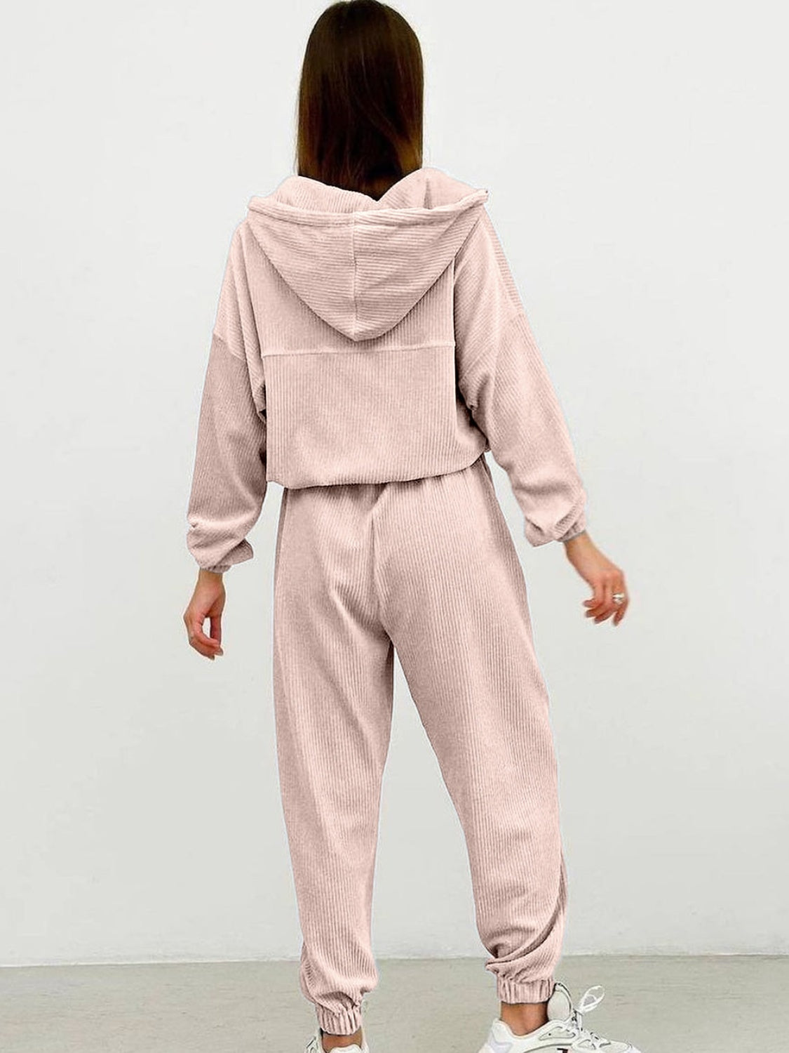 Half Zip Drawstring Hoodie and Pants Set